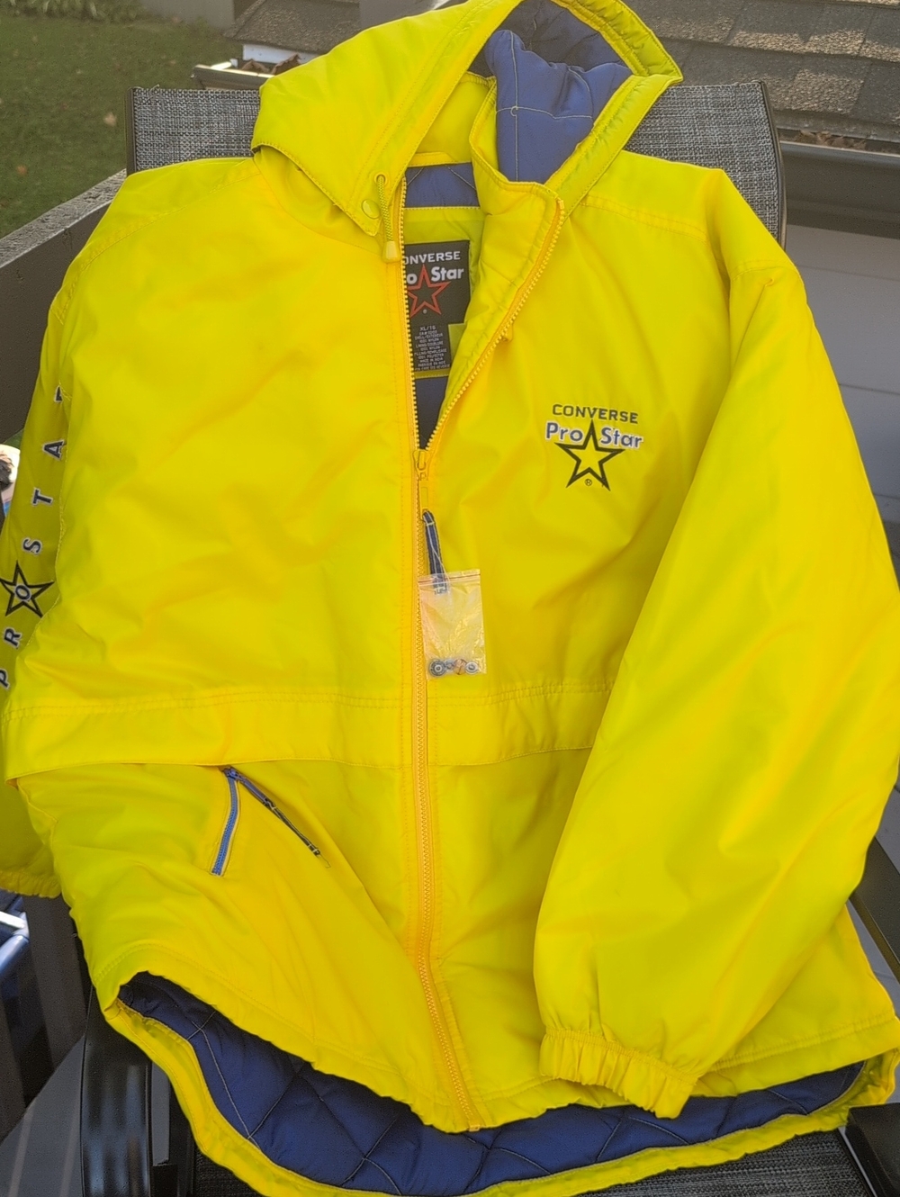 90's Converse Pro Star Men's XL Bright Yellow Hooded Puffer with Navy Lining